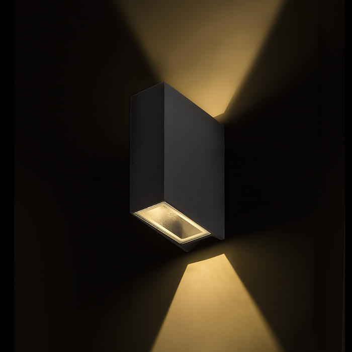 Corp de iluminat LED de exterior de perete pentru iluminare SUS / JOS, UKKO negru 230V 2x3W 55° IP54 3000K
