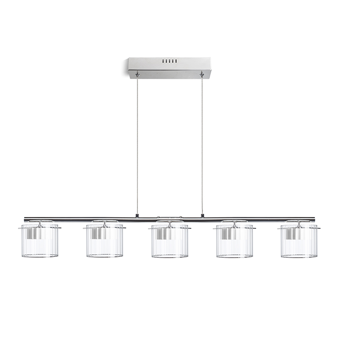 Corp de iluminat LED liniar suspendat cu 5 reflectoare din aluminiu vopsit dințat, acoperite cu, ESTRA V alb sticlă transparentă 230V 5x5W 3000K