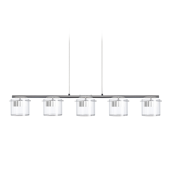 Corp de iluminat LED liniar suspendat cu 5 reflectoare din aluminiu vopsit dințat, acoperite cu, ESTRA V alb sticlă transparentă 230V 5x5W 3000K