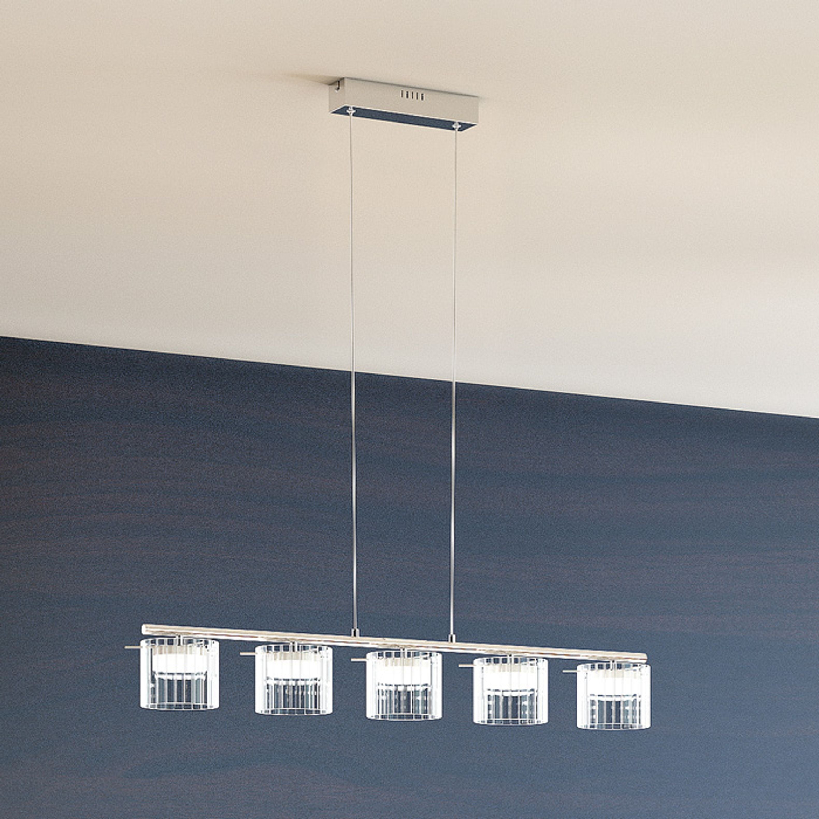 Corp de iluminat LED liniar suspendat cu 5 reflectoare din aluminiu vopsit dințat, acoperite cu, ESTRA V alb sticlă transparentă 230V 5x5W 3000K