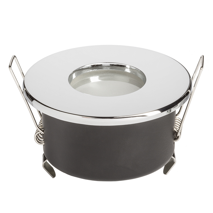 Corp de iluminat metalic încorporat, potrivit pentru medii umede în crom lucios sau nichel mat, SPLASH R încastrat 230V LED GU10 8W IP65