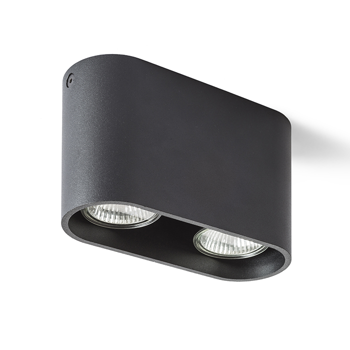 Corp de iluminat oval de tavan pentru două becuri reflectorizante cu fasung GU10 fără înclinare, MANTOVA II negru mat 230V LED 2x7W