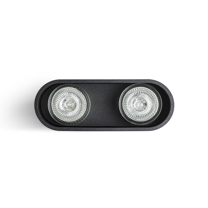 Corp de iluminat oval de tavan pentru două becuri reflectorizante cu fasung GU10 fără înclinare, MANTOVA II negru mat 230V LED 2x7W