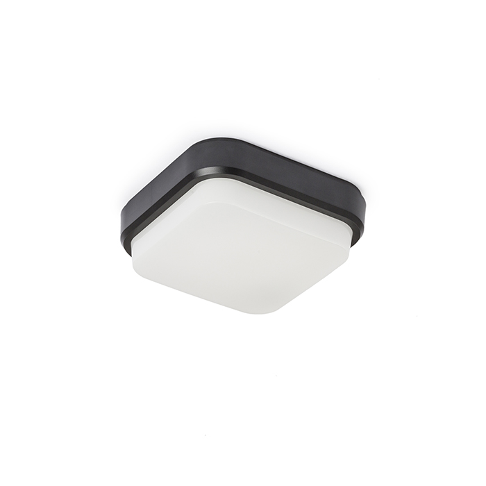 Corp de iluminat pătrat de perete / tavan LED cu colțuri rotunjite, TARIS SQ 17 montat pe suprafață negru plastic 230V 8W IP54 3000K