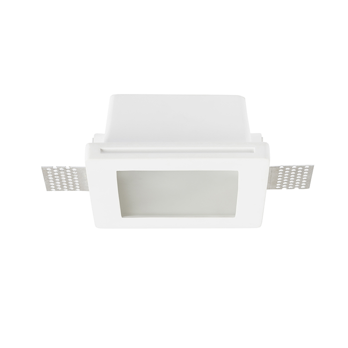 Corp de iluminat pătrat din gips încastrat cu sticlă din satin pentru sursă de lumină cu soclu GU10, DAN SQ 80 în rigips 230V LED 8W