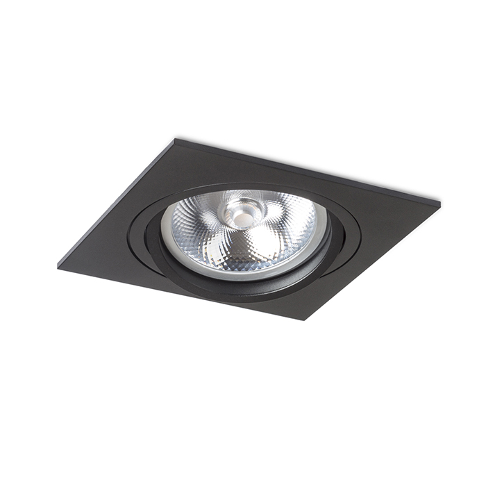 Corp de iluminat pătrat încastrat din aluminiu suprafață naturală două versiuni de lăcuit cu, PASADENA G53 SQ I negru 230V LED 15W