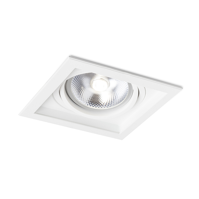 Corp de iluminat pătrat încastrat masiv lăcuit cu posibilitate de înclinare pentru bec AR111, GRANADA SQ alb 230V LED G53 15W