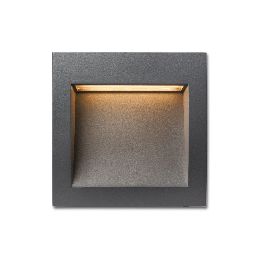 Corp de iluminat pătrat LED încastrat pentru iluminarea de orientare a trotuarelor, scărilor sau, GORDIQ M antracit 230V 3W IP65 3000K