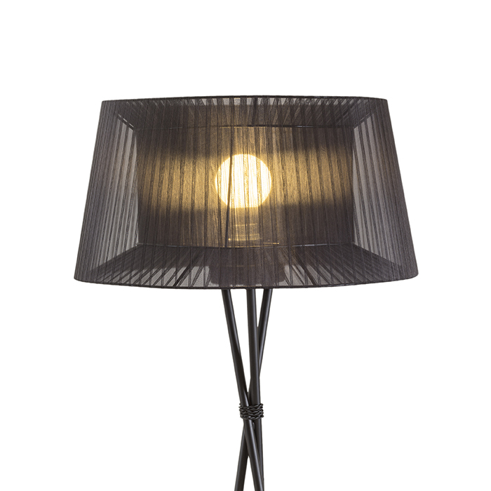 Corp de iluminat pe trepied cu abajur dublu cu panglică cu finisaj în negru, BOULOGNE de podea 230V LED E27 15W