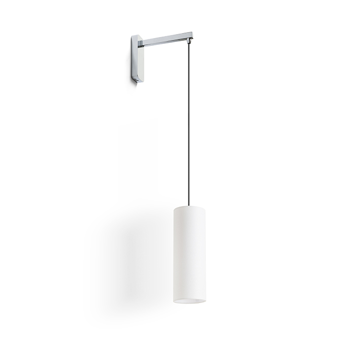 Corp de iluminat pentru perete și braț cromat și cablu vertical, terminat cu abajur cilindric din, HUDSON de alb crom 230V LED E27 11W