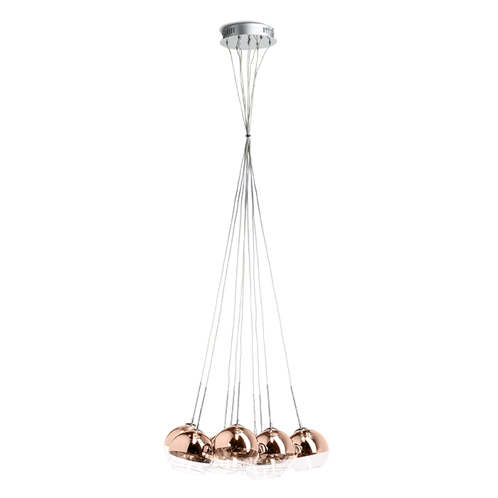 Corp de iluminat suspendat cu design și abajur de sticlă în două culori, ASTRAL de cupru/sticlă transparentă 230V/12V G4 10x20W