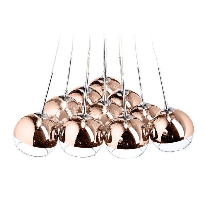 Corp de iluminat suspendat cu design și abajur de sticlă în două culori, ASTRAL de cupru/sticlă transparentă 230V/12V G4 10x20W