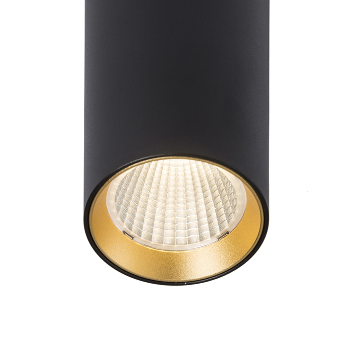 Corp de iluminat LED cilindric supsendat potrivit pentru suspendare deasupra la contoare de bar ori, MAVRO suspendat negru/auriu 230V 12W 38° 3000K