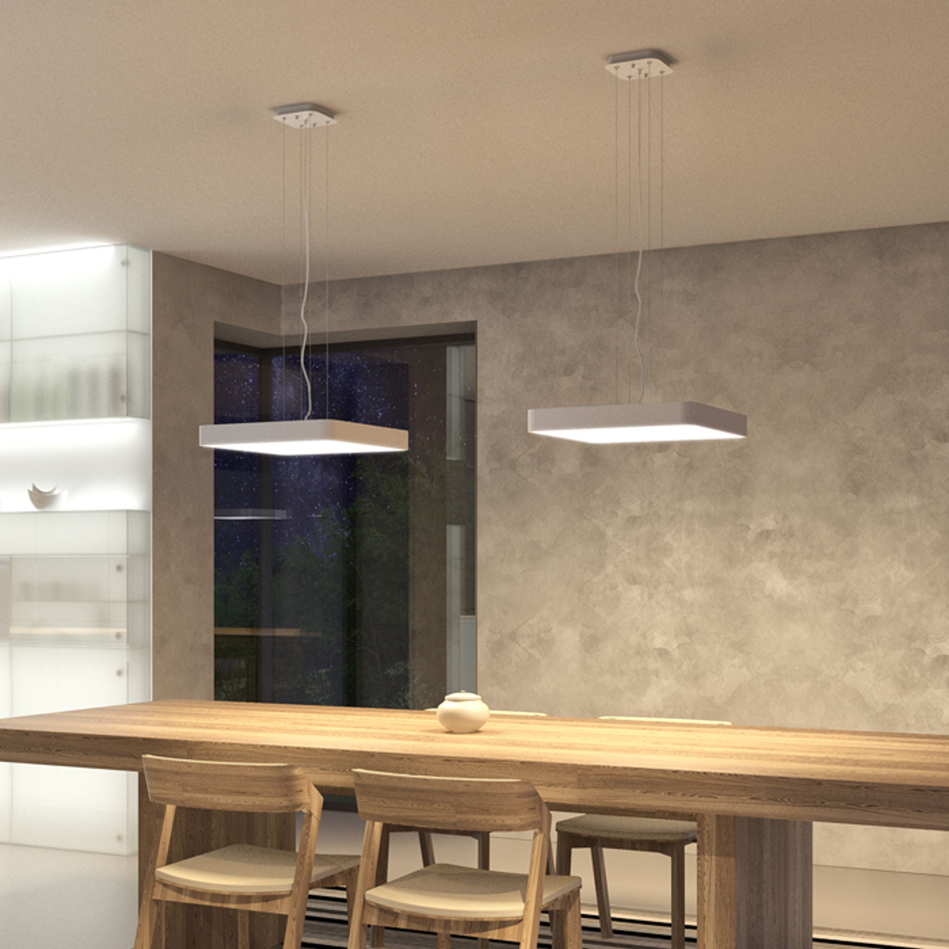 Dispozitiv de iluminat cu diodă suspendată cu cadru de aluminiu sau vopsit, MENSA SQ 48 alb 230V LED 56W 3000K