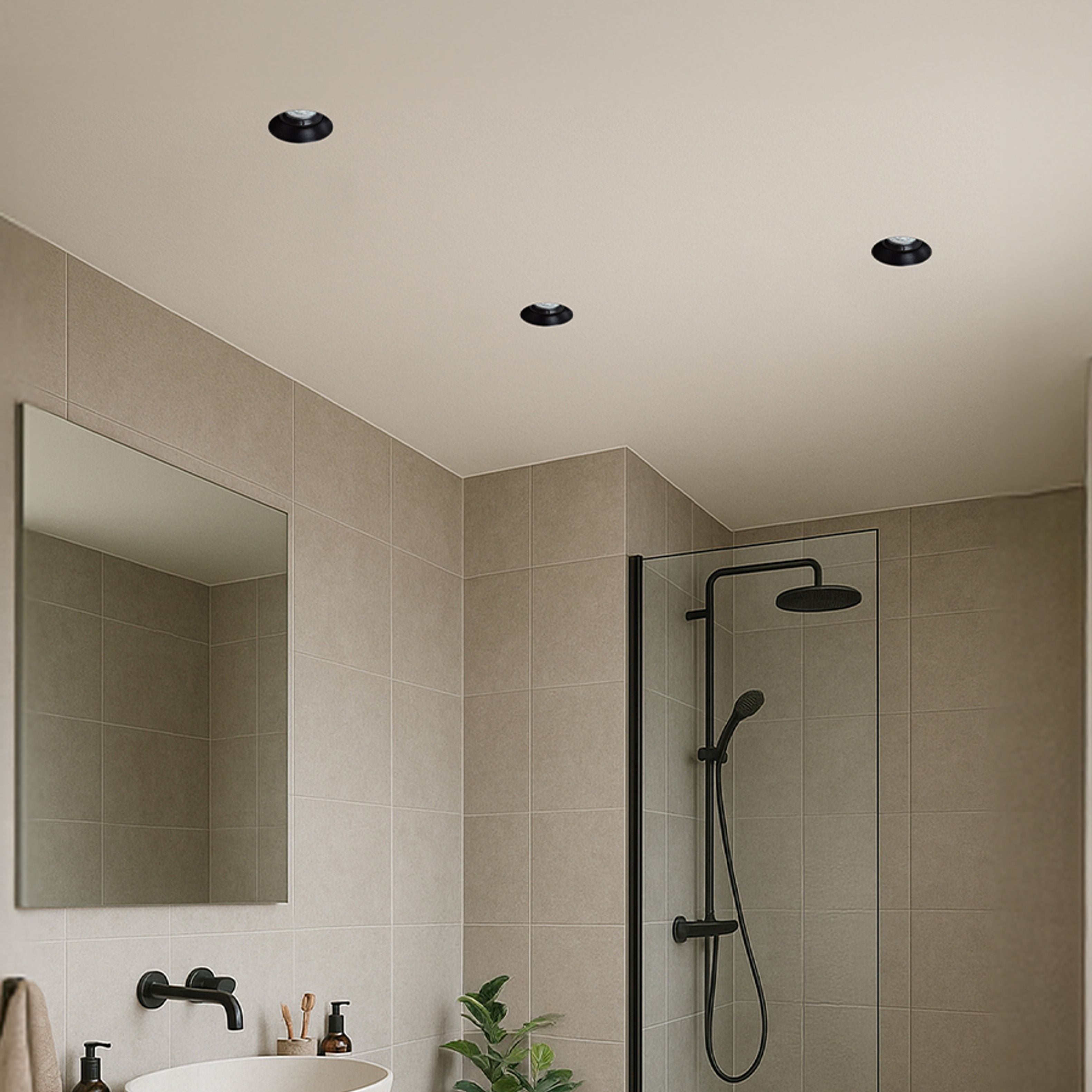 Downlight incastrat fără cadru, potrivit pentru medii umede, IPSO R IP65 încastrat negru 230V LED GU10 9W