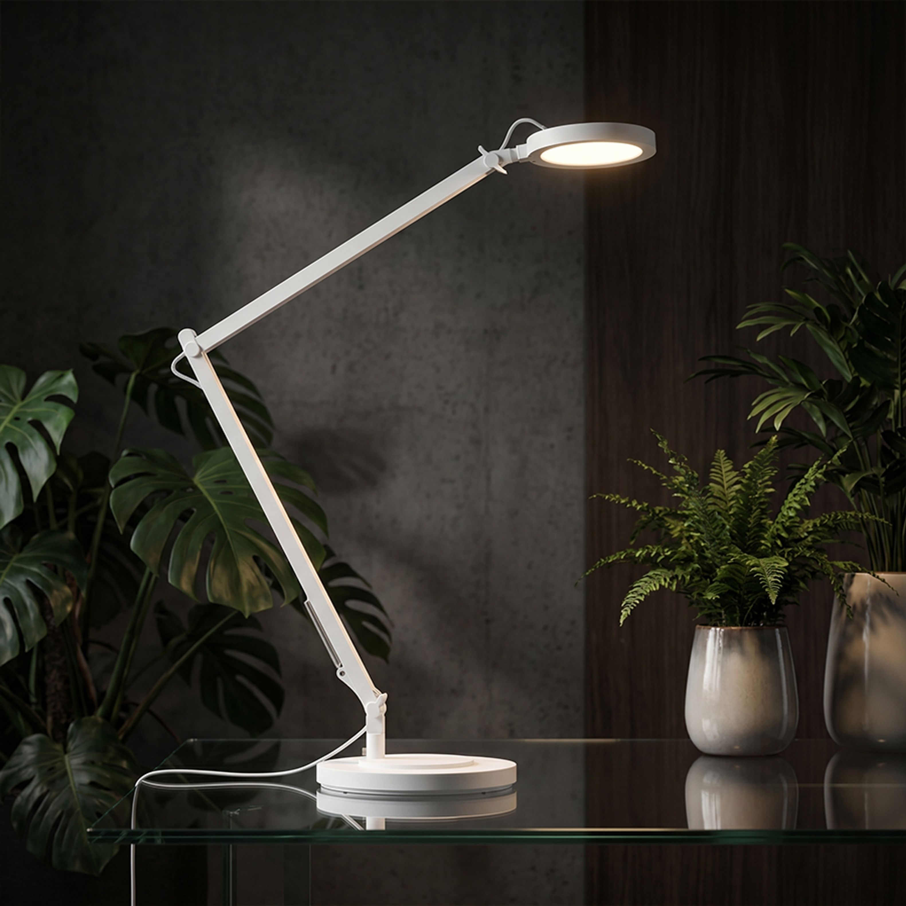 Lampa LED de birou cu doua brate, cu un intrerupator de intensitate situat in partea de sus a, EMA DIMM de masă alb 230V 10W 100° 3000K
