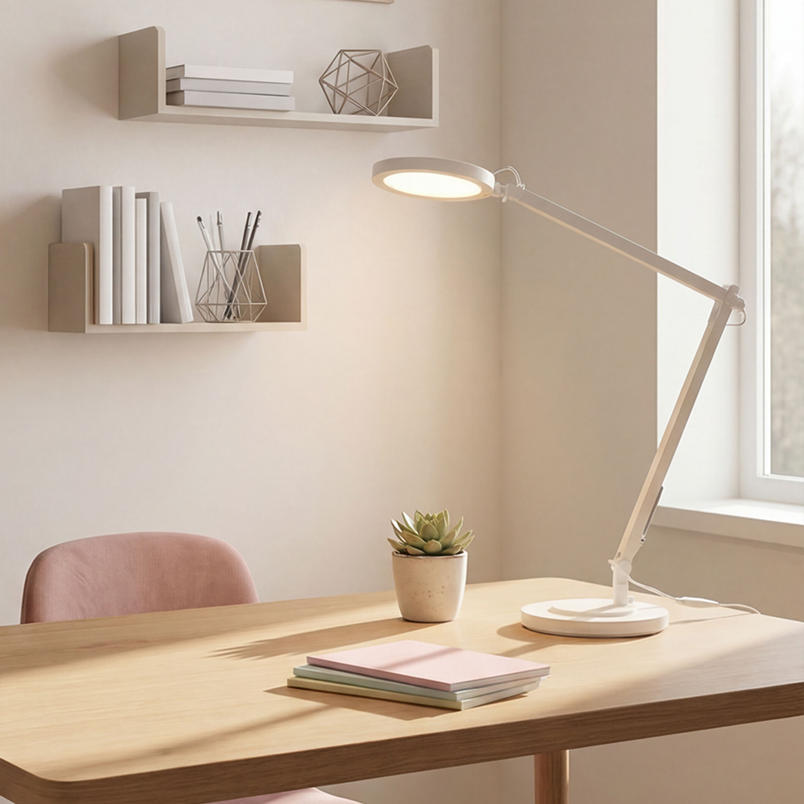 Lampa LED de birou cu doua brate, cu un intrerupator de intensitate situat in partea de sus a, EMA DIMM de masă alb 230V 10W 100° 3000K