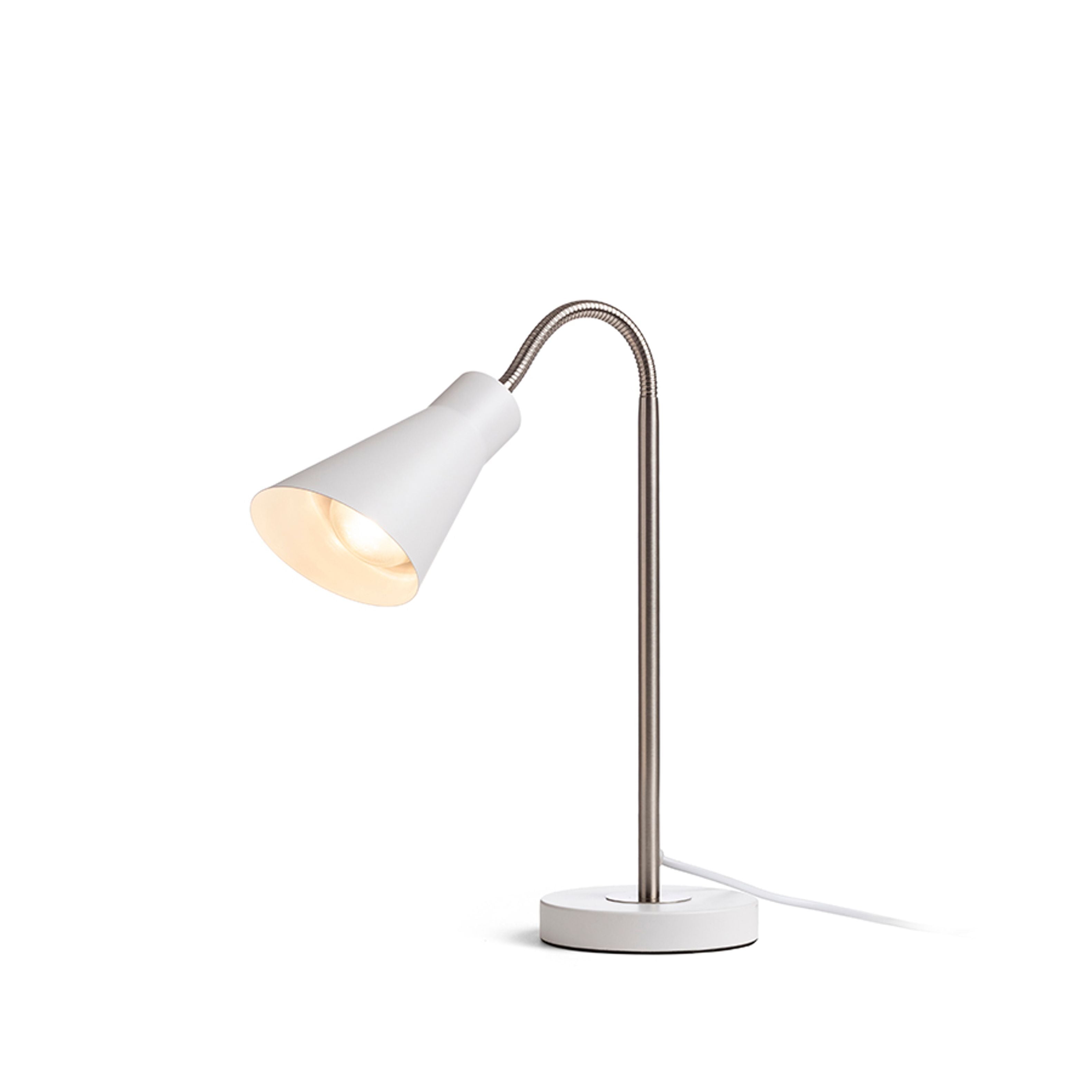 Lampă de masă din metal cu brat reglabil pentru utilizare cu o sursa de lumina E27 adecvata, ANIKA alb mat nichel 230V LED 15W