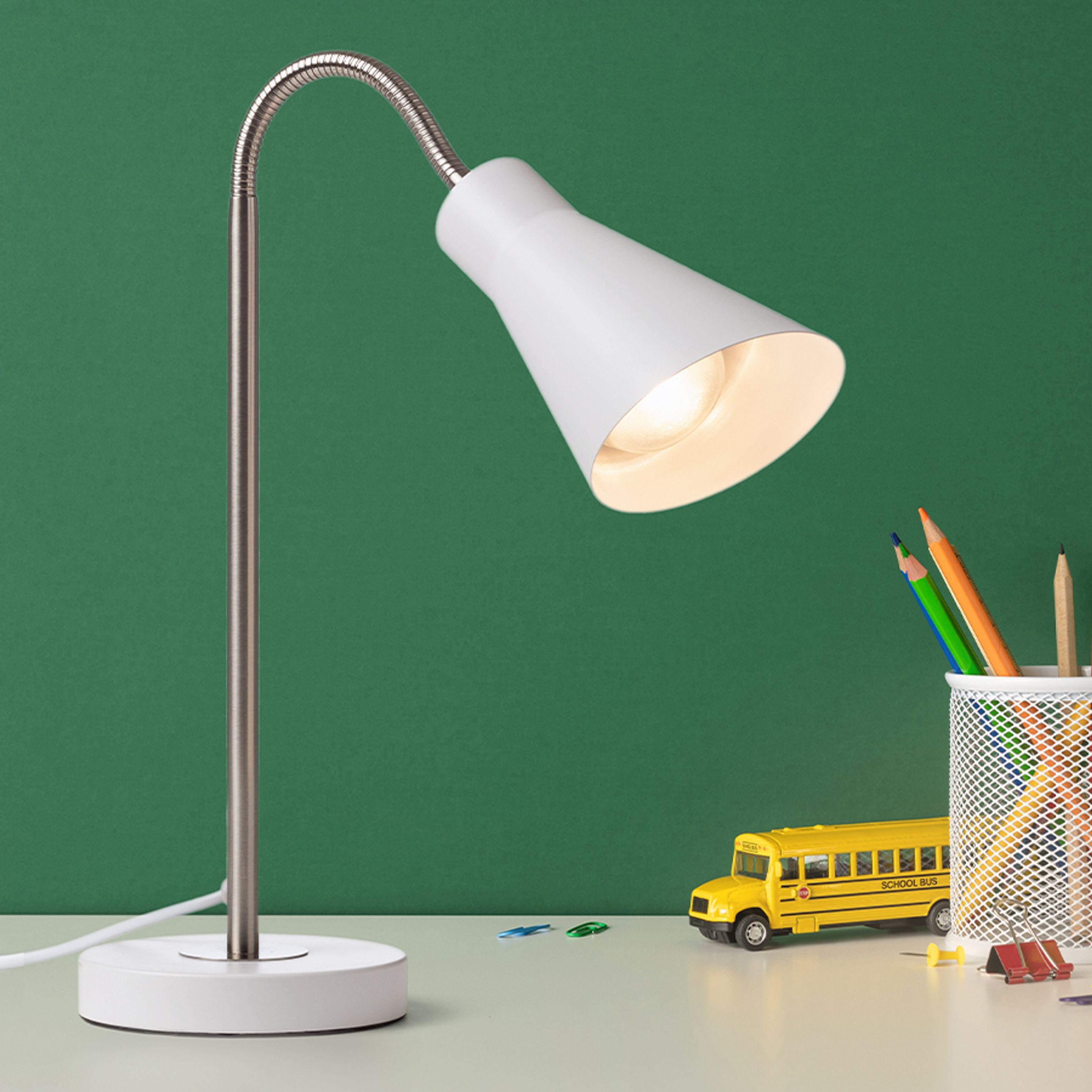 Lampă de masă din metal cu brat reglabil pentru utilizare cu o sursa de lumina E27 adecvata, ANIKA alb mat nichel 230V LED 15W