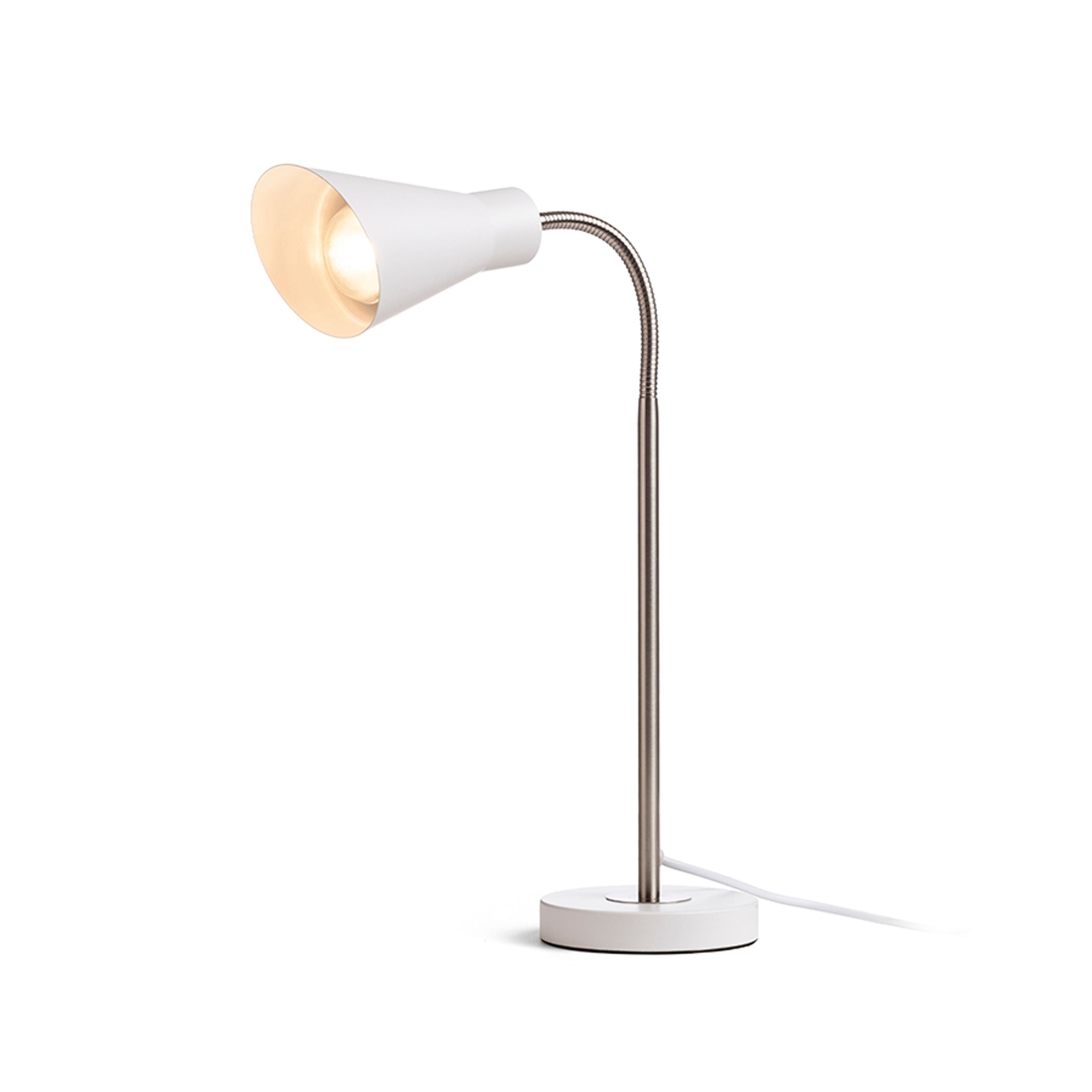 Lampă de masă din metal cu brat reglabil pentru utilizare cu o sursa de lumina E27 adecvata, ANIKA alb mat nichel 230V LED 15W