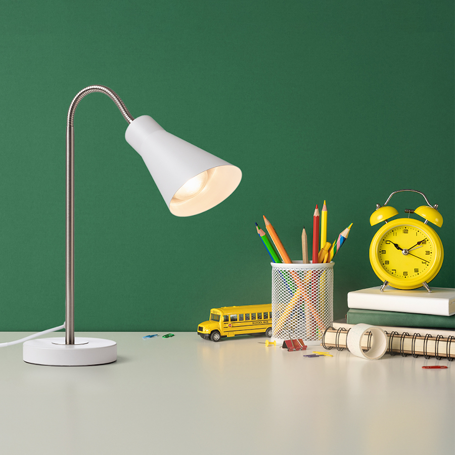 Lampă de masă din metal cu brat reglabil pentru utilizare cu o sursa de lumina E27 adecvata, ANIKA alb mat nichel 230V LED 15W