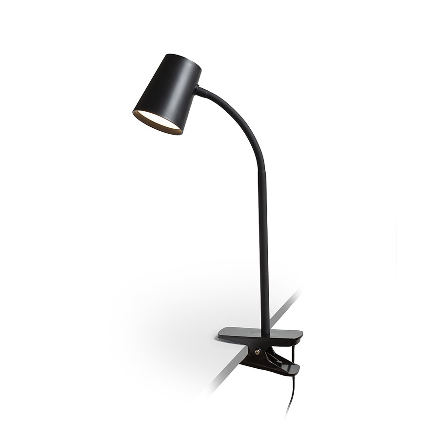 O lampă LED cu clips, cu gât de gâscă si brat flexibil, VERINA DIMM pe clip negru 230V 4.5W 100° 3000K