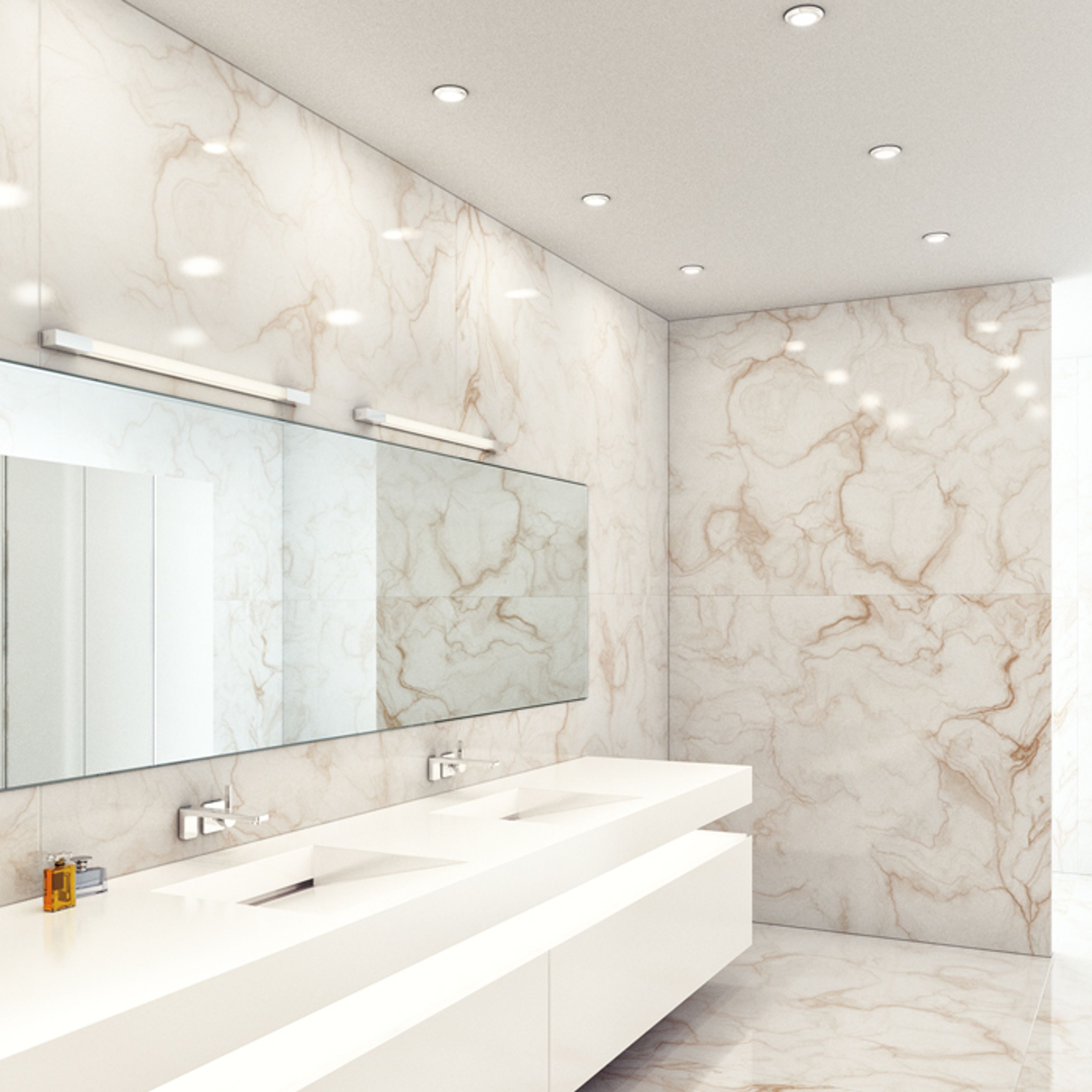Lampă de baie LED liniară, montată pe perete, cu capete cromate, potrivită deasupra oglinzii, AMENITY 90 de perete crom 230V 11W IP44 3000K