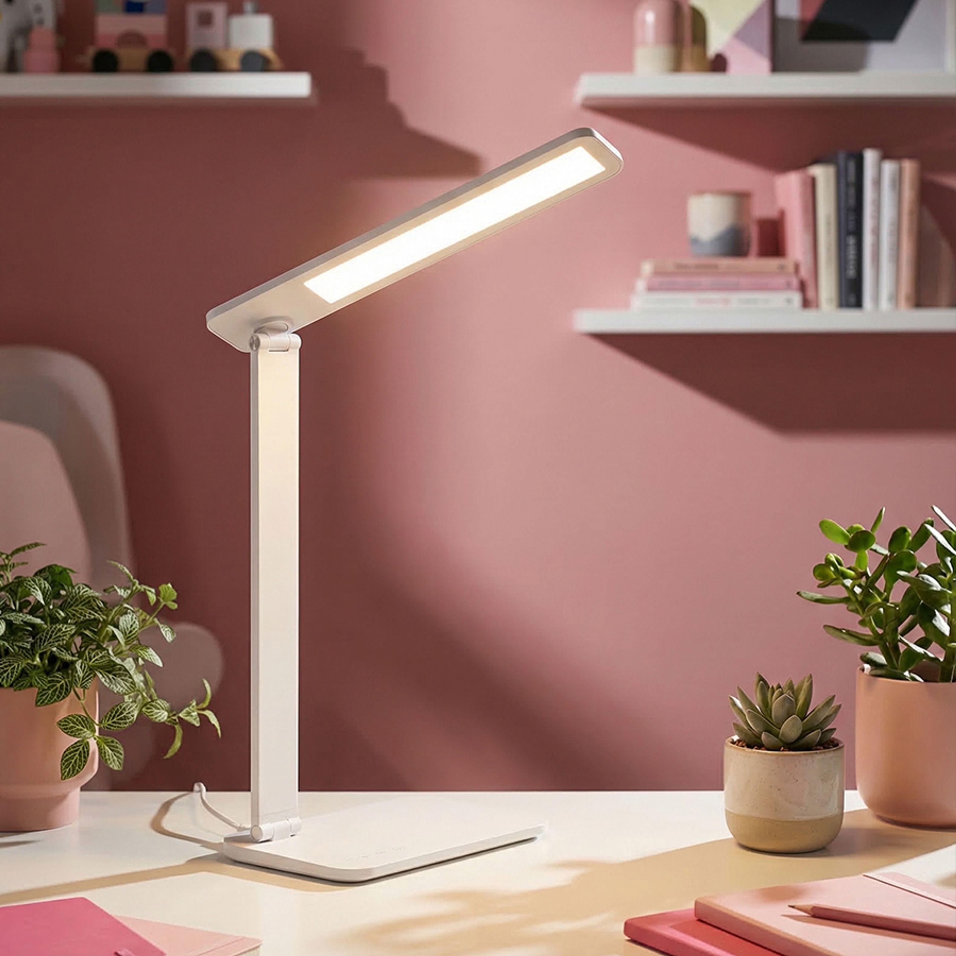Lampa LED compacta pentru birou, cu cap alungit pentru o iluminare mai larga, cu un intrerupator de, MAREK DIMM de masă alb 230V 6W 3000K 4000K 6500K