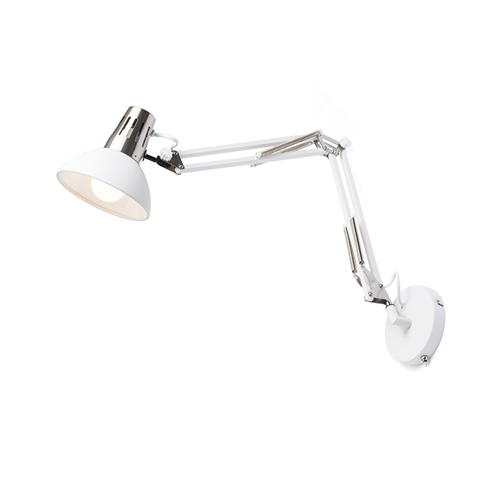 Lampă de lucru reglabilă pe perete, cu întrerupător pe bază, ANTE de perete alb nichel mat 230V LED E27 15W