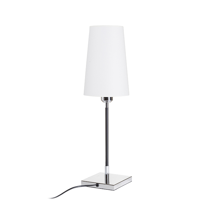 Lampă de masă cu abajur conic textil cu prindere E27, LULU alb/negru crom 230V LED 8W