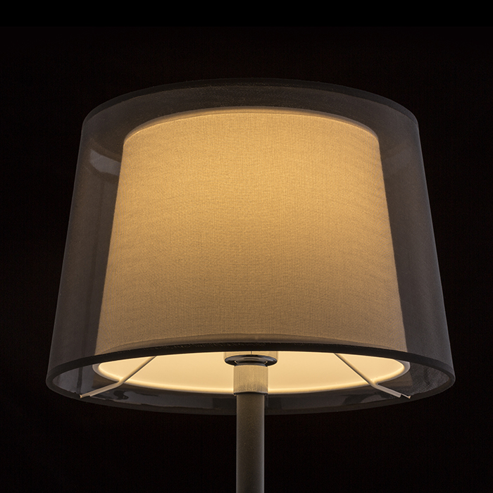 Lampă de masă cu abajur textil dublu și picior telescopic pentru ajustarea înălțimii, ESPLANADE negru transparent/alb crom 230V LED E27 15W