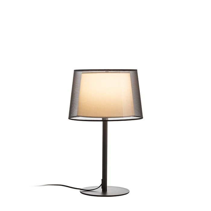 Lampă de masă cu abajur textil dublu și picior telescopic pentru ajustarea înălțimii, ESPLANADE negru transparent/alb crom 230V LED E27 15W