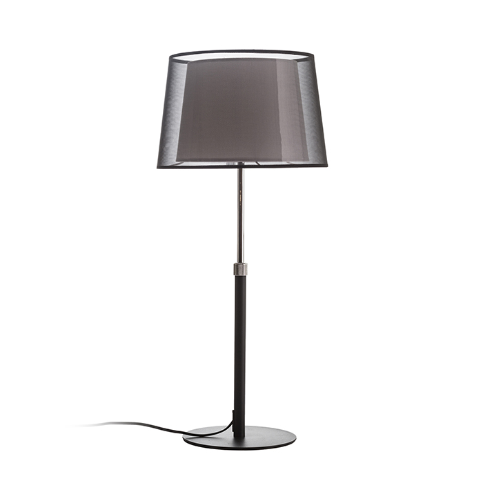 Lampă de masă cu abajur textil dublu și picior telescopic pentru ajustarea înălțimii, ESPLANADE negru transparent/alb crom 230V LED E27 15W