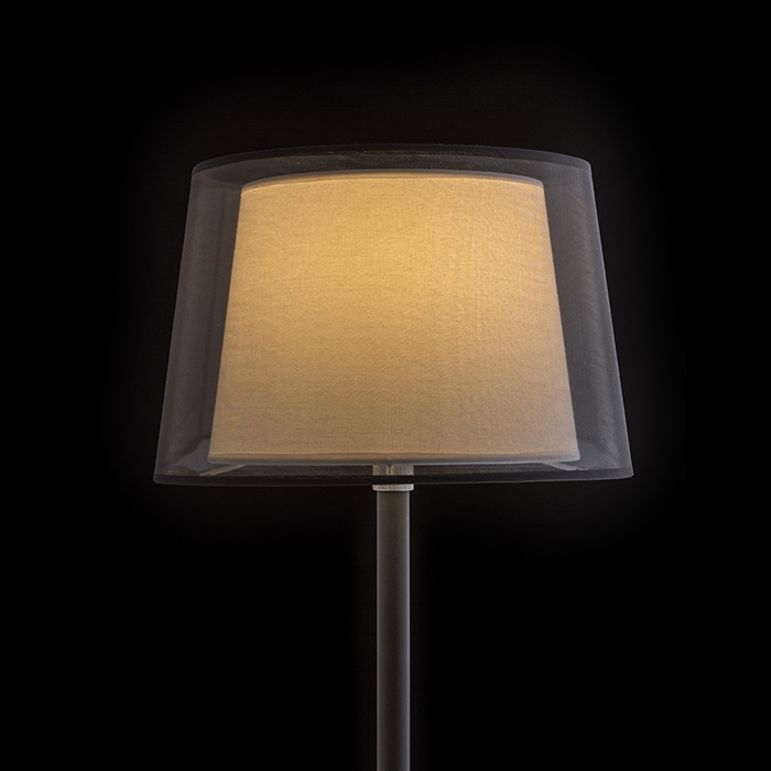 Lampă de masă cu abajur textil dublu și picior telescopic pentru ajustarea înălțimii, ESPLANADE negru transparent/alb crom 230V LED E27 15W