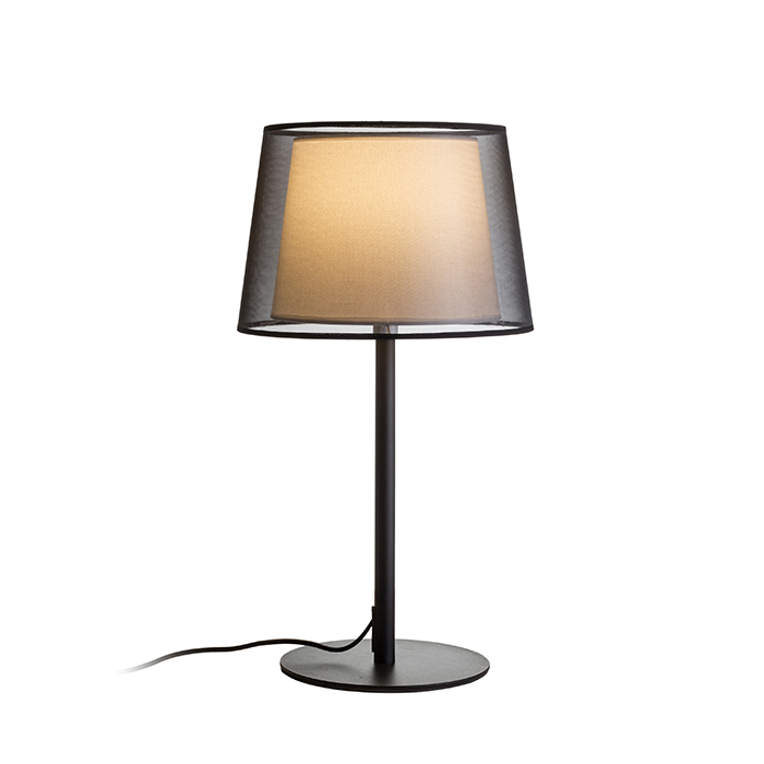 Lampă de masă cu abajur textil dublu și picior telescopic pentru ajustarea înălțimii, ESPLANADE negru transparent/alb crom 230V LED E27 15W