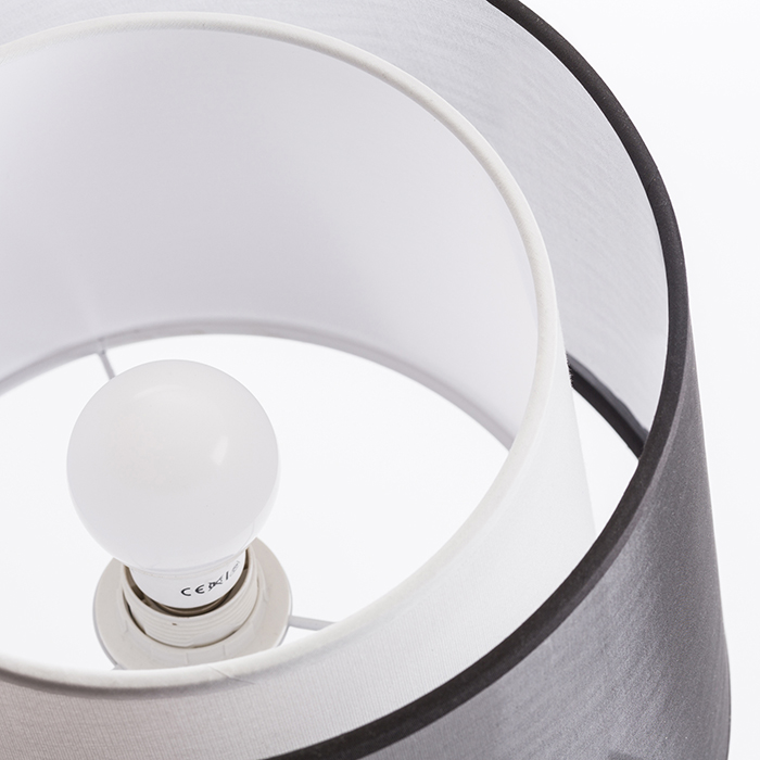 Lampă de masă cu abajur textil dublu și picior telescopic pentru ajustarea înălțimii, ESPLANADE negru transparent/alb crom 230V LED E27 15W