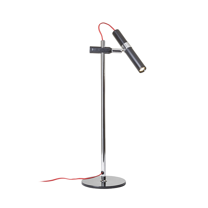 Lampă de masă cu design cromat cu reflector LED culisant negru și cablu textil roșu, VIPER TL crom 230V 3W 60° 3000K