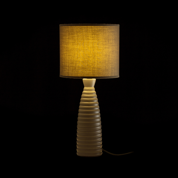 Lampă de masă decorativă cu abajur textil, LAURA gri bej 230V LED E27 15W