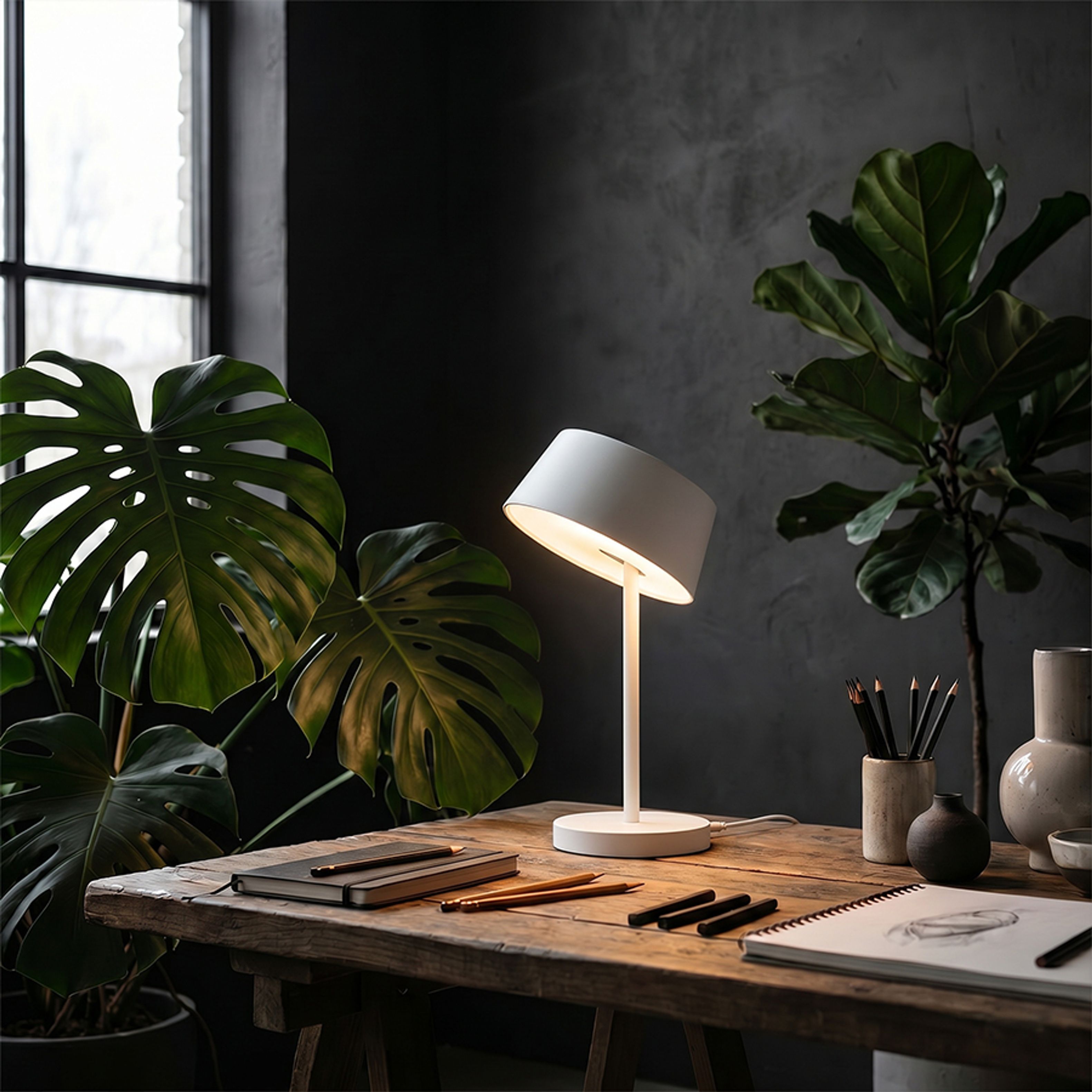 O lampa de masa LED cu design clasic si functie de inclinare pentru abajur, PRAHA DIMM de masă alb 230V 5W 100° 3000K
