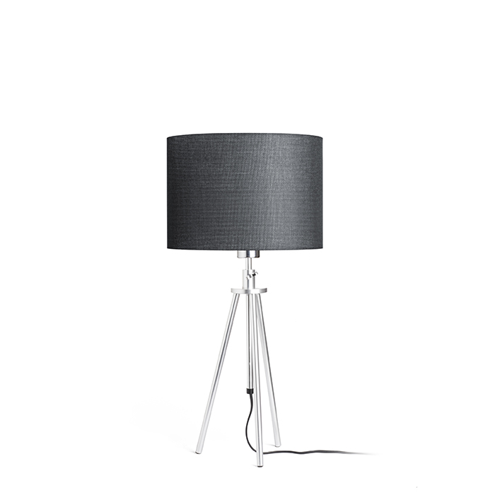 Lampă de masă pe trepied cu posibilitatea de reglare a înălțimi și abajur textil pentru bec cu, GARDETTE negru aluminiu 230V LED E27 15W