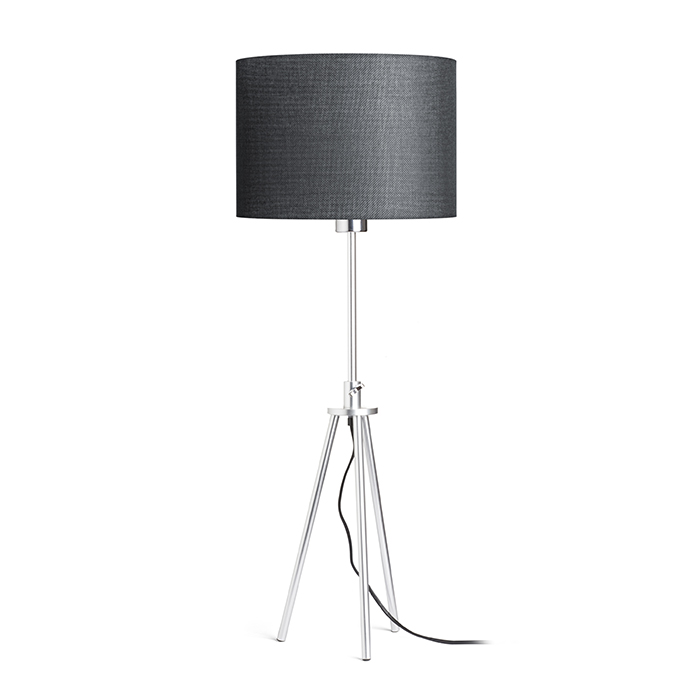 Lampă de masă pe trepied cu posibilitatea de reglare a înălțimi și abajur textil pentru bec cu, GARDETTE negru aluminiu 230V LED E27 15W
