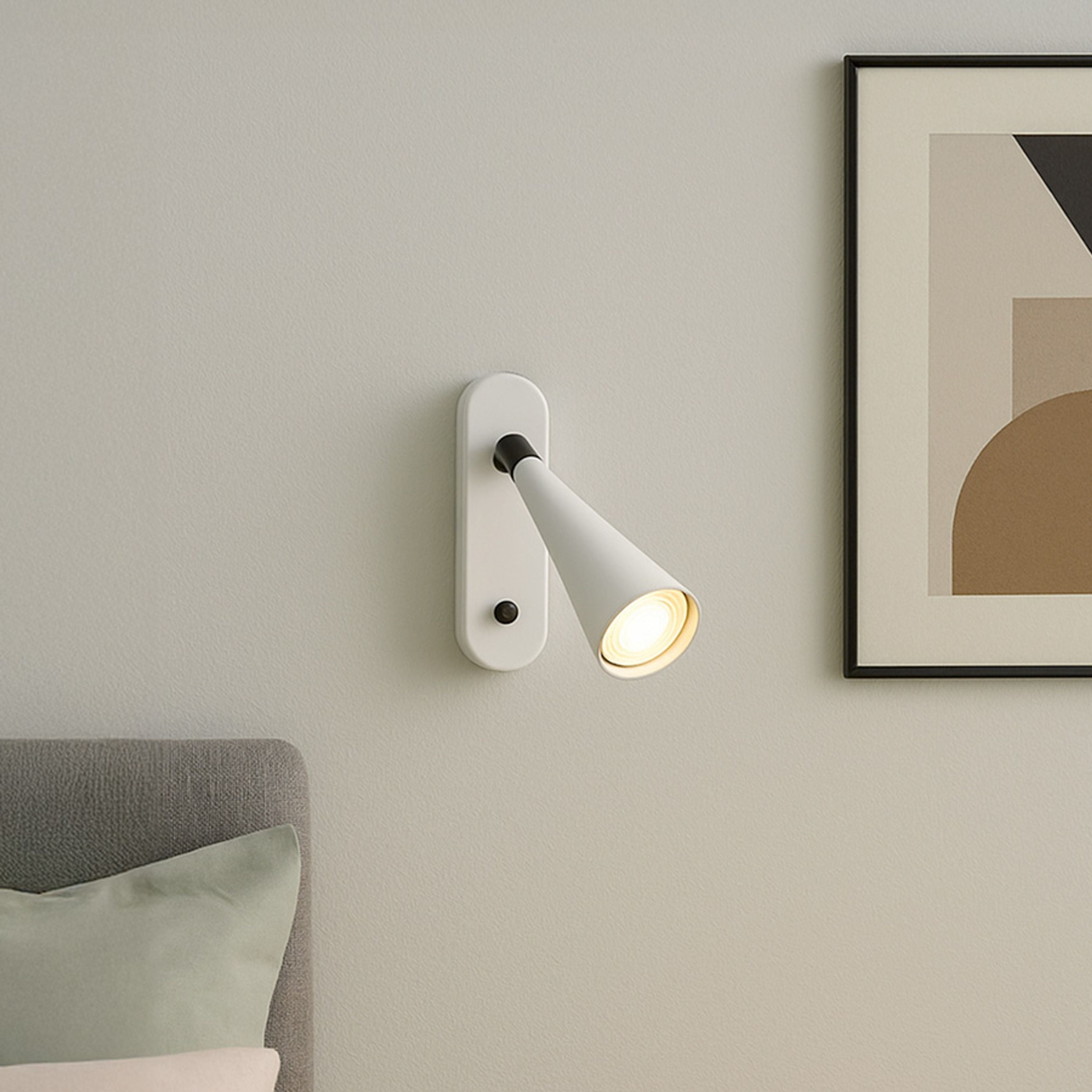 Lampa de perete cu reflector conic pentru un bec LED cu baza GU10, cu un comutator pe baza corpuilui, ALEXIS alb/negru 230V GU10 5W