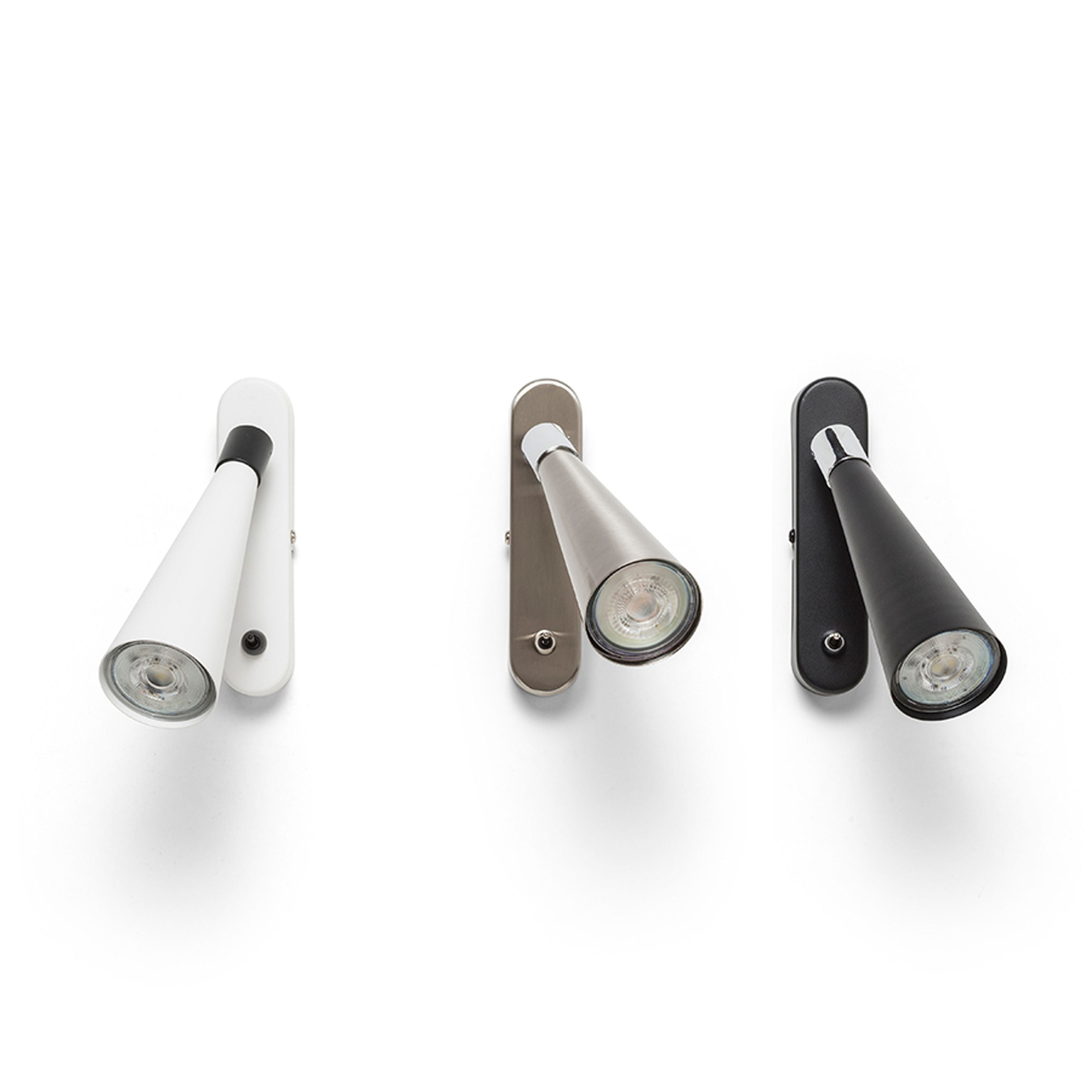Lampa de perete cu reflector conic pentru un bec LED cu baza GU10, cu un comutator pe baza corpuilui, ALEXIS alb/negru 230V GU10 5W
