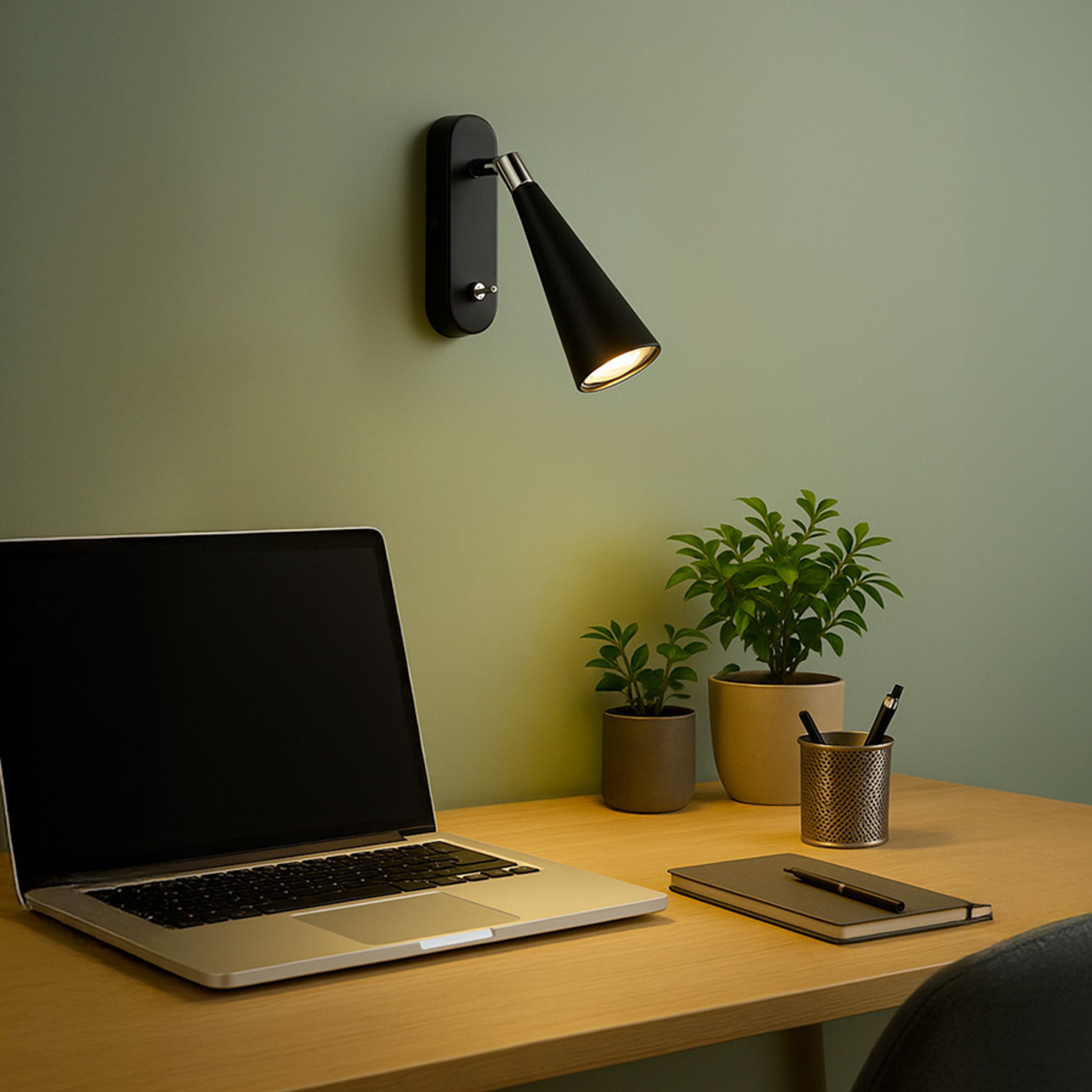Lampa de perete cu reflector conic pentru un bec LED cu baza GU10, cu un comutator pe baza corpuilui, ALEXIS negru crom 230V GU10 5W