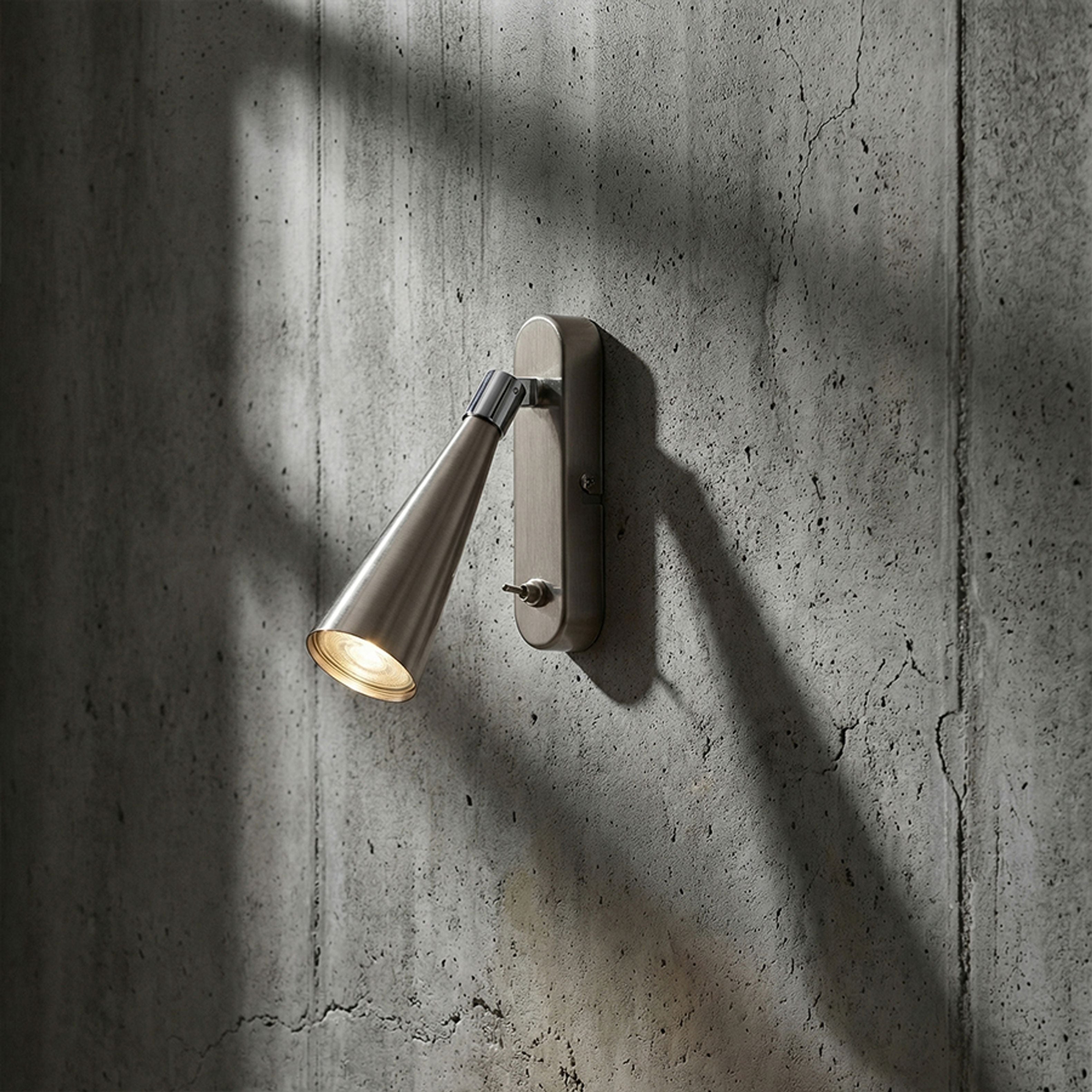 Lampa de perete cu reflector conic pentru un bec LED cu baza GU10, cu un comutator pe baza corpuilui, ALEXIS nichel mat 230V GU10 5W