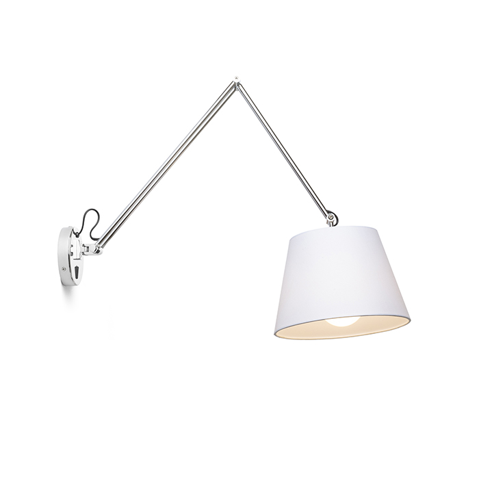 Lampă de perete cu braț dublu cu abajur textil și întrerupător pe bază, ASHLEY alb crom 230V LED E27 15W