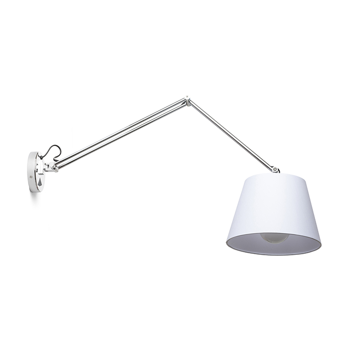 Lampă de perete cu braț dublu cu abajur textil și întrerupător pe bază, ASHLEY alb crom 230V LED E27 15W
