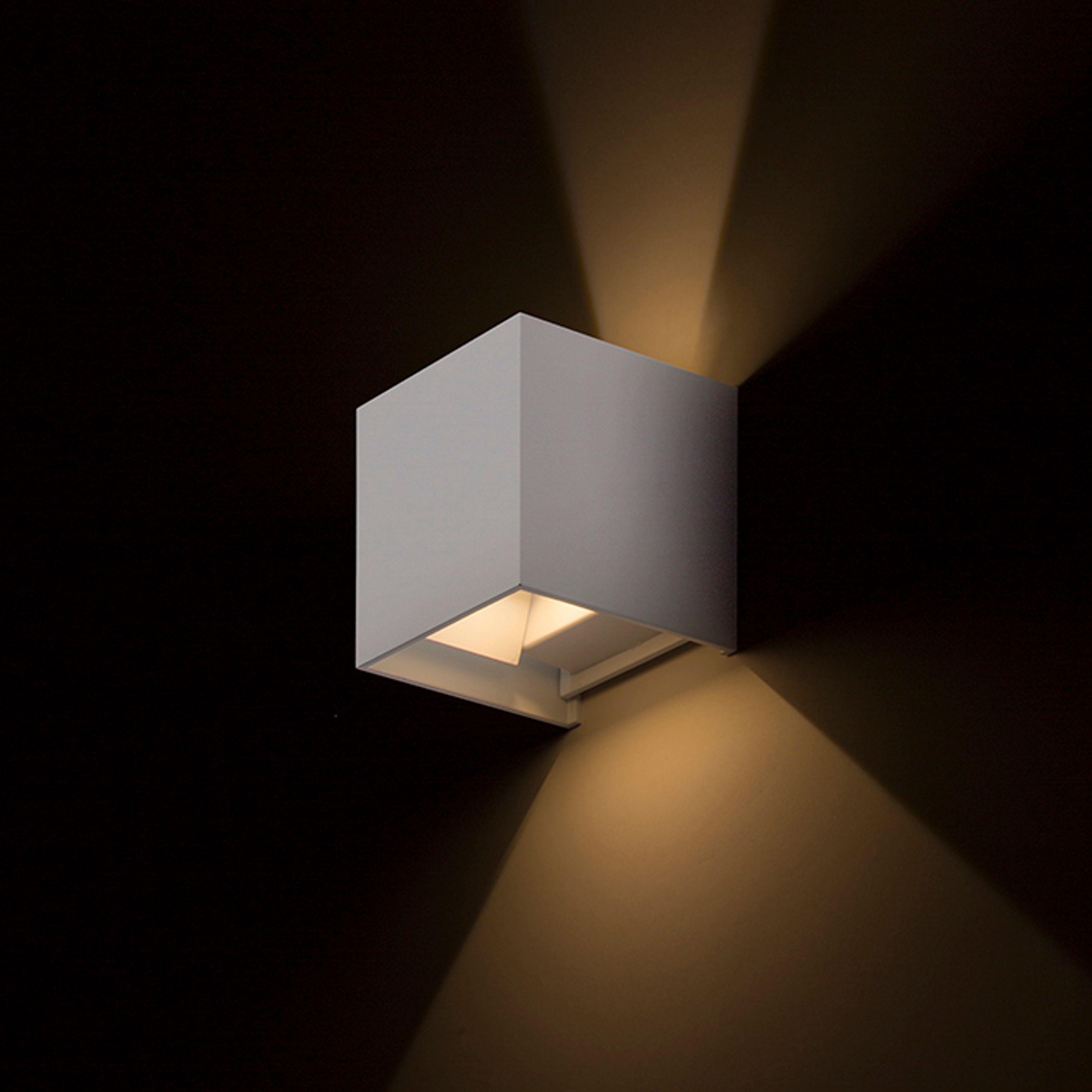 Lampa de perete cu LED integrat pentru iluminare SUS / JOS care are doua lame metalice pentru, TITO SQ DIMM alb 230V 2x3W IP65 3000K