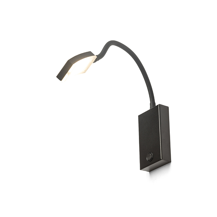 Lampă de perete LED pe gât flexibil cu comutator pe bază și cap dreptunghiular pentru dispersie, FRISCO W negru 230V 4.2W 120° 3000K