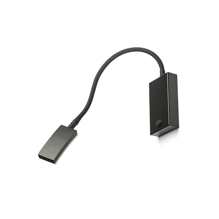 Lampă de perete LED pe gât flexibil cu comutator pe bază și cap dreptunghiular pentru dispersie, FRISCO W negru 230V 4.2W 120° 3000K